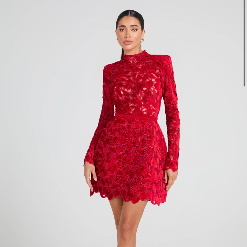 Elegant Red Lace Dress Lydia Dress Nadine Merabi